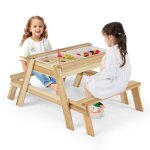 Table exterieur enfant costway avec bancs coulissants 4 en 1 avec 2 bacs � sable et plateau amovibles ...