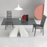 Table fixe - zefiro - verre fum� - base en bois mdf - design moderne - salle � manger