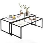 Tables gigognes lot de 2 tables basses rectangulaires design contemporain acier noir verre tremp 4 mm ...