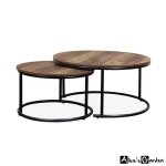 Table gigogne ronde mtal et dcor bois (lot de 2) loft
