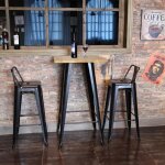 Table haute de bar / bistro - jinkeey - noir / ch�ne - style industriel - 60x60x110cm