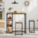 Table haute cuisine avec 2 tabourets - relax4life - 3 �tag�res de rangement ouvertes - table de bar 2 ...