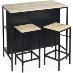 Table haute dcor bois et mtal avec 2 tagres 2 tabourets loft