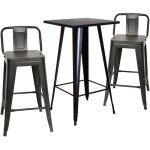 Table haute industriel table de bar carr� en m�tal noir et bois naturel pour bistrot cuisine