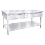 Table inox centrale 1200 x 600 mm avec 2 tiroirs et �tag�re basse - acier inox aisi 201