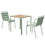 Table de jardin bistrot m�tal polywood 70 cm et 2 fauteuils vert sauge - oviala