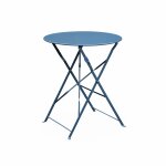 Table de jardin bistrot pliable - emilia ronde bleu gris� - table ronde �60cm en acier thermolaqu�