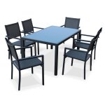 Table de jardin aluminium + 6 assises - capua - anthracite. gris - 6 places - 1 grande table rectangulaire. ...