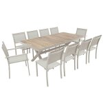 Table de jardin c�ramique effet bois 201 cm et 10 chaises cr�me - oviala