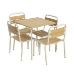 Table de jardin enfant acier et d�cor bois + 4 assises beige - suzie
