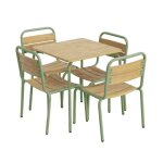 Table de jardin enfant acier et d�cor bois + 4 assises vert de gris - suzie