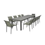 Table de jardin extensible aluminium + 10 assises kaki - lunea + amara