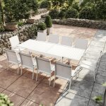 Table de jardin extensible aluminium 270cm + 10 fauteuils empilables textilne - blanc - andra