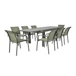 Table de jardin extensible aluminium + 8 assises aluminium et textil�ne kaki. 270 x 90 x 75 cm