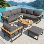 Table de jardin exterieur avec chaise - ensemble salon de jardin exterieur - gris - base en m�tal - pour ...