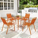 Table de jardin ext�rieure avec 4 chaises empilables plateau � lattes 80 cm structure en acier anti - ...