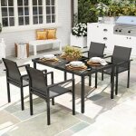 Table de jardin ext�rieure avec 4 chaises empilables plateau en verre tremp� 140 cm noir