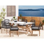 Table de jardin en fibre - ciment blanc et bois 200 x 100 cm olbia