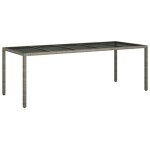 Table de jardin - gris - 250x100x75 cm - verre tremp et poly rotin