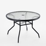 Tables de jardin - helloshop26 - table ronde 70 cm - verre tremp� - cadre m�tal - trou parasol 42 cm