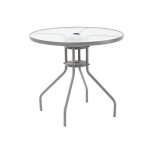 Table de jardin - marque inconnue - ronde - blanc - trou de parasol Table de jardin - marque inconnue - ronde - blanc - trou de parasol