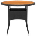Table de jardin - maison - �80 cm - r�sine tress�e - bois dacacia - noir