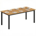 Table de jardin - outsunny - 6 � 8 personnes - rectangulaire - plateau � lattes - acier et bois massif ...