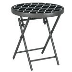 Table de jardin - outsunny - pliante - plateau en verre tremp� structure en m�tal - ronde de 45cm - motifs ...