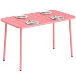 Table de jardin - outsunny - rectangulaire 4 personnes - plateau � lattes - acier - 120x70cm - rouge