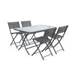 Table de jardin pliante acier + 4 assises textil�ne anthracite - ancona