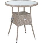 Table de jardin en polyrotin surface ronde � 60cm beige plateau de table verre jardin table dappoint ...