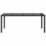 Table de jardin en r�sine tress�e - meublechic - 190x90x75 cm - dessus en verre tremp� - noir - r�sistance ...