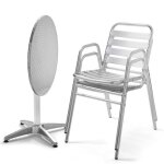 Table de jardin ronde et 2 chaises aluminium gris - oviala