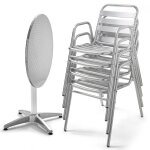 Table de jardin ronde et 4 chaises aluminium gris - oviala