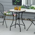 Table de jardin ronde plateau mosa�que en c�ramique structure m�tal maisentiel