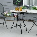 Table de jardin ronde de style bistro avec plateau en mosa�que de c�ramique verte beige et blanche � ...