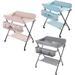Table � langer - mixte - pliante - gris - hauteur r�glable - avec roulettes et panier de rangement
