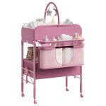 Table � langer pliante pour b�b� n - 226 ? avec rangement et baignoire acier + tissu rose ? meuble de ...
