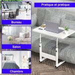 Table de lit roulante - ldszxne - table dappoint rglable en hauteur - blanc - 60x40 cm / 69 - 90cm