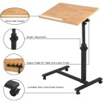 Table de lit roulante - errolves - rglable en hauteur - inclinable - noir - mdf et mtal