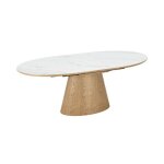 Table lumea ? c�ramique effet marbre blanc et bois ? 160 - 200 cm ? extensible ? forme ovale