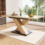 Table � manger 119 / 158. 5x80x75 cm extensible avec rallonge mdf pieds crois�s stable couleur naturelle ...