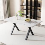 Table a manger 140x80x76cm - table de cuisine avec pieds crois�s en m�tal et plateau en mdf - pour la ...