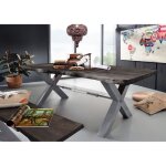 Table à manger 180x110cm - fer et bois massif dacacia laqué (gris / gris) - iron label #170 Table à manger 180x110cm - fer et bois massif dacacia laqué (gris / gris) - iron label #170