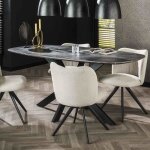 Table � manger 180x90x77 cm plateau effet marbre noir - brun