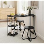 Table � manger avec 2 tabourets - lifezeal - 2 etag�res - structure en m�tal - peu encombrant - table ...