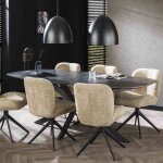 Table à manger 215x105x77 cm plateau effet marbre noir - brun Table à manger 215x105x77 cm plateau effet marbre noir - brun