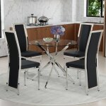 Table � manger avec 4 chaises minimalistes en pu ensemble table et chaises ronde en verre tremp� avec ...