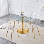 Table � manger avec 4 chaises en plastique transparent ensemble de salle � manger en verre tremp� de ...
