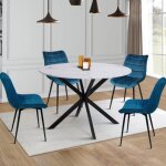 Idmarket table à manger ronde alix 6 personnes pied araignée noir et plateau effet marbre blanc alaska ... Idmarket table à manger ronde alix 6 personnes pied araignée noir et plateau effet marbre blanc alaska ...